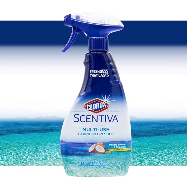 CLOROX SCENTIVA FABRIC REFRESHER SPRAY FOR HOUSEHOLD HOME FABRICS, ODOR REFRESHING SPRAY FOR UPHOLSTERY, CURTAINS, BEDDING AND CARPETS, PACIFIC BREEZE COCONUT SCENT, 16.9 FL OZ