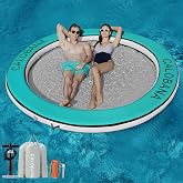 CALOBANA Water Hammock Inflatable Round Floating Ring for Adults | 6/8/10/12ft Floating Hammock,Fits 2-12 People,Pet Friendly,Easy to Inflate &amp; Deflate,Drop-Stitch PVC,for Pool Lake Party