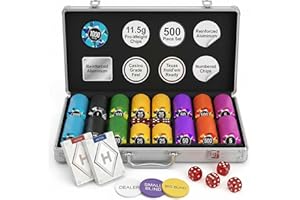 HEITOK 500 Piece Poker Chip Set - 11.5g Heavyweight ABS Numbered Chips with Aluminum Case, Metal Dealer Button, 2 Decks Cards