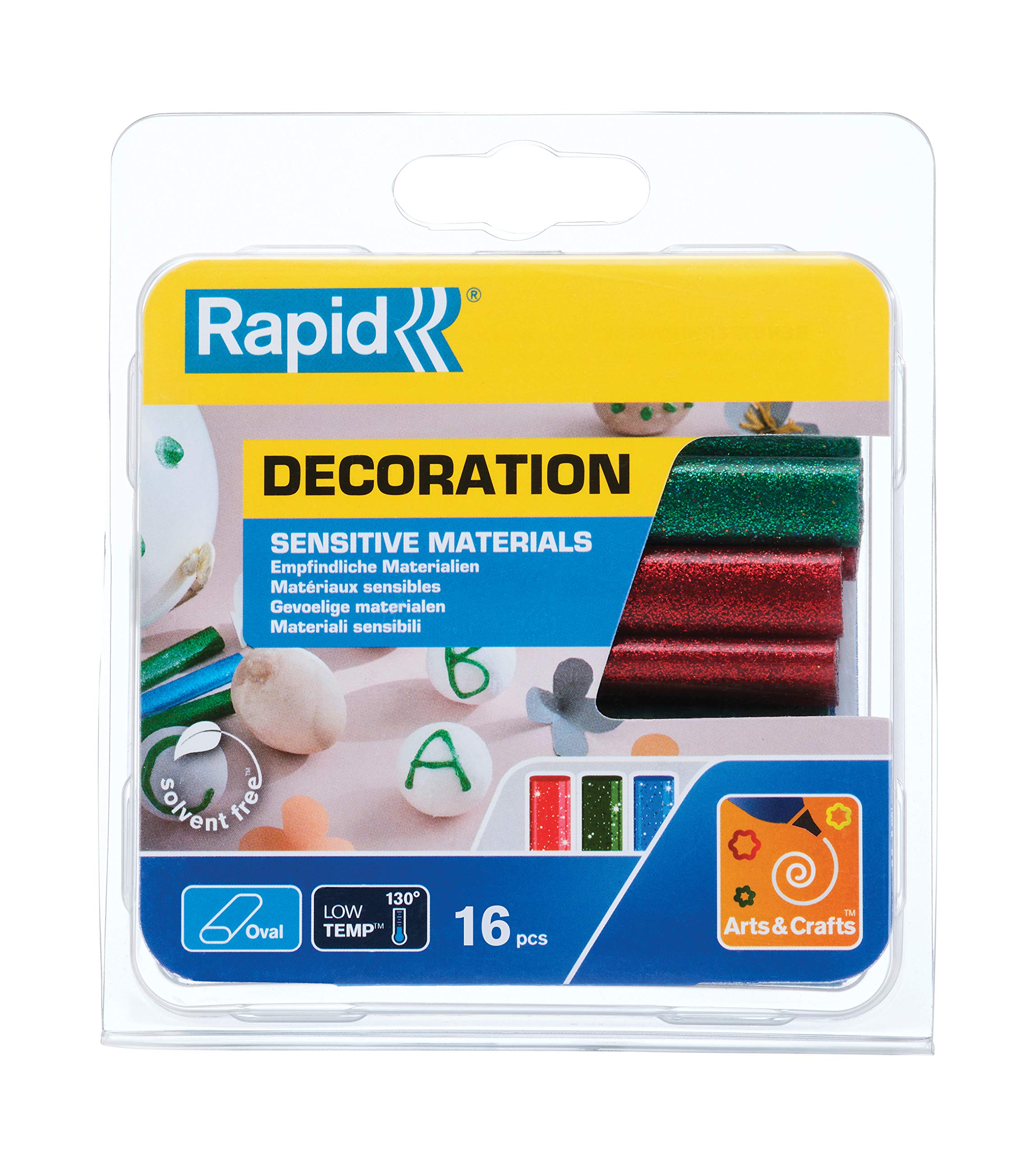 Rapid Oval Hot Glue Sticks for Arts and Crafts, Glitter Colour: Red, Blue and Green, Length: 94 mm, 125 g, 40108462