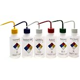 ULAB Scientific Right-to-Know Safety Wash Bottle Set, Acetone, Ethyl Alcohol, Methanol, Isopropanol, Distilled Water, Sodium Hypochloride, Vol.500ml with Draw Tube, UWB1001