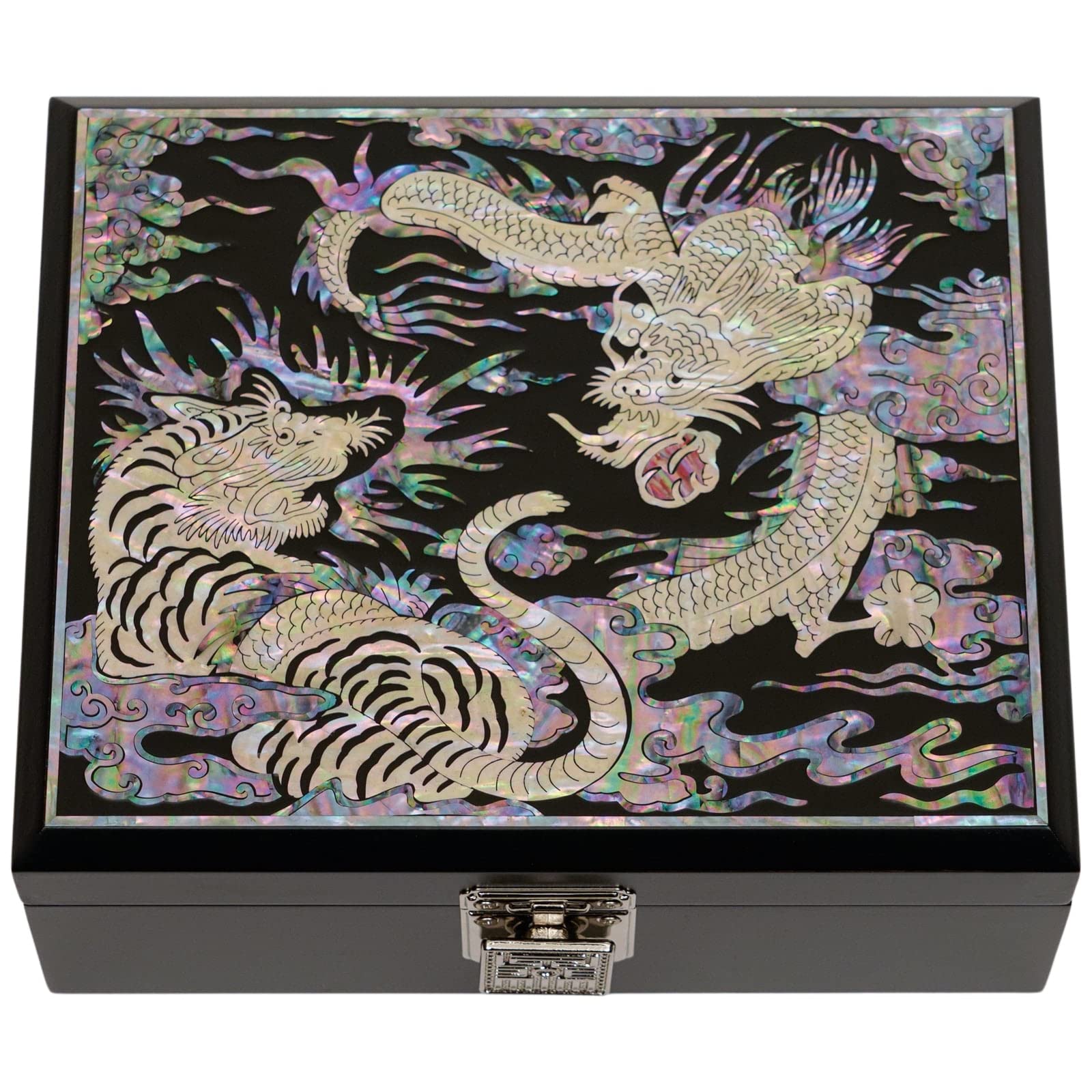 February Mountain Exquisite Mother of Pearl Large Wooden Box - Elegant Storage Solution, Secure Hinged Lid, Handcrafted Art, Spacious Interior, Versatile Use