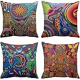 Britimes Throw Pillow Covers 18x18 Inches Home Decor Set of 4 Pillow Cases Decorative for Bed Sofa Cushion Couch Outdoor Pillowcases (Colorful Mexican)