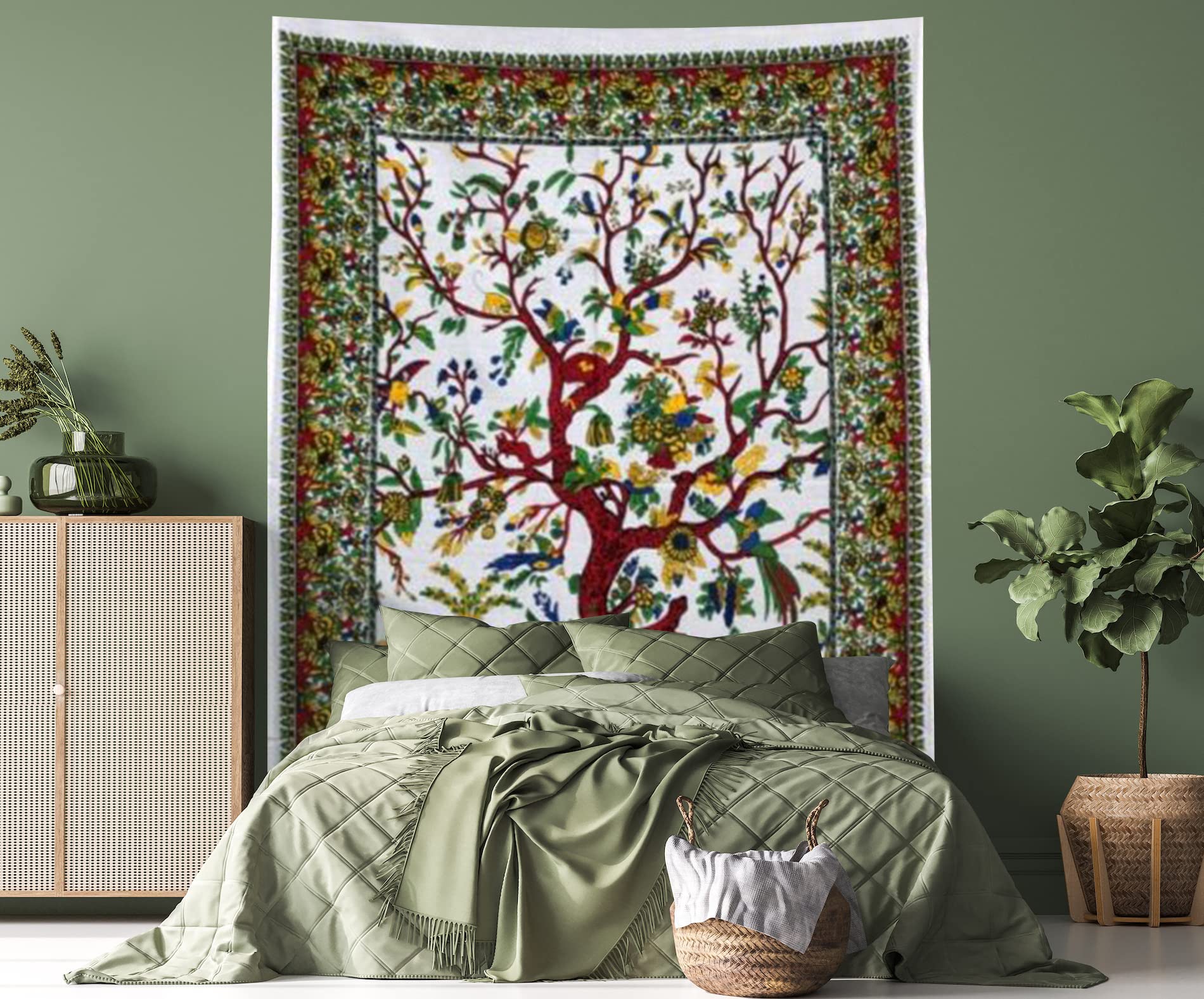 AVA Collections TREE OF LIFE Wall Hangings Tapestries Bohemian Boho Table Cover Beach Throw Towel (White, 85 x 54 inches)