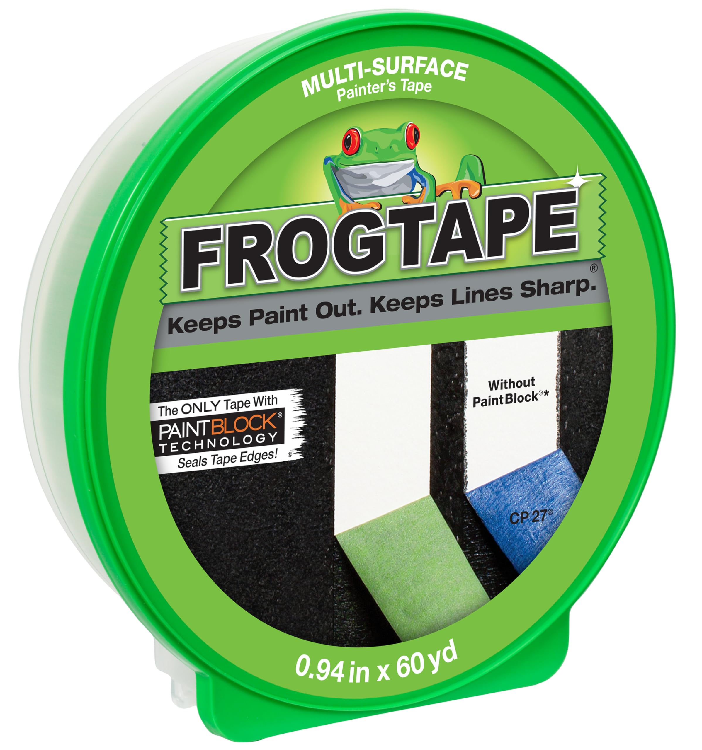 Photo 1 of FrogTape Multi-Surface Painters Tape with PAINTBLOCK, 1 Inch Wide (0.94 In. x 60 Yds), Medium Adhesion, Green, 1 Roll (1358463)