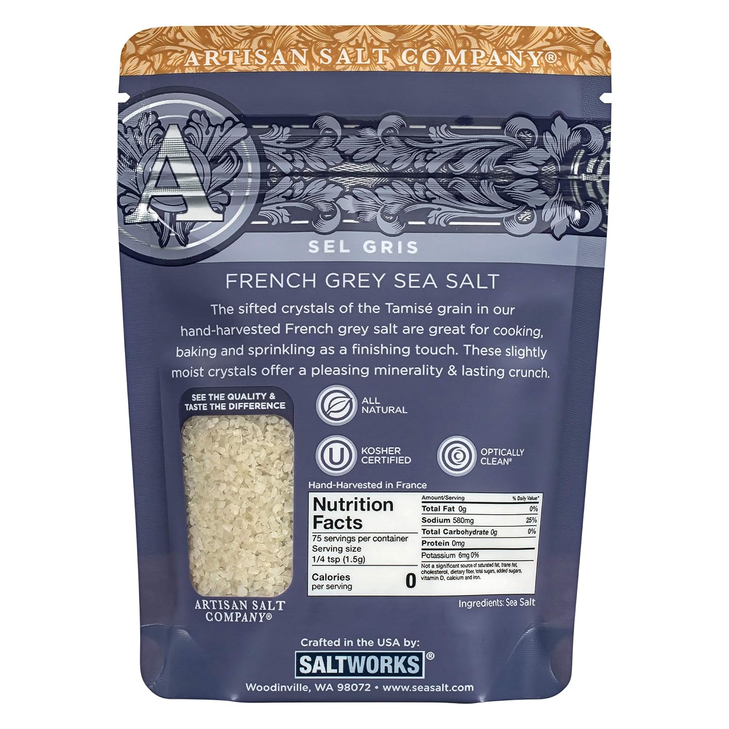 SaltWorks Cyprus Black Mediterranean Sea Salt Flakes, Artisan Zip-Top Pouch, 2.5 Ounce : Grocery & Gourmet Food