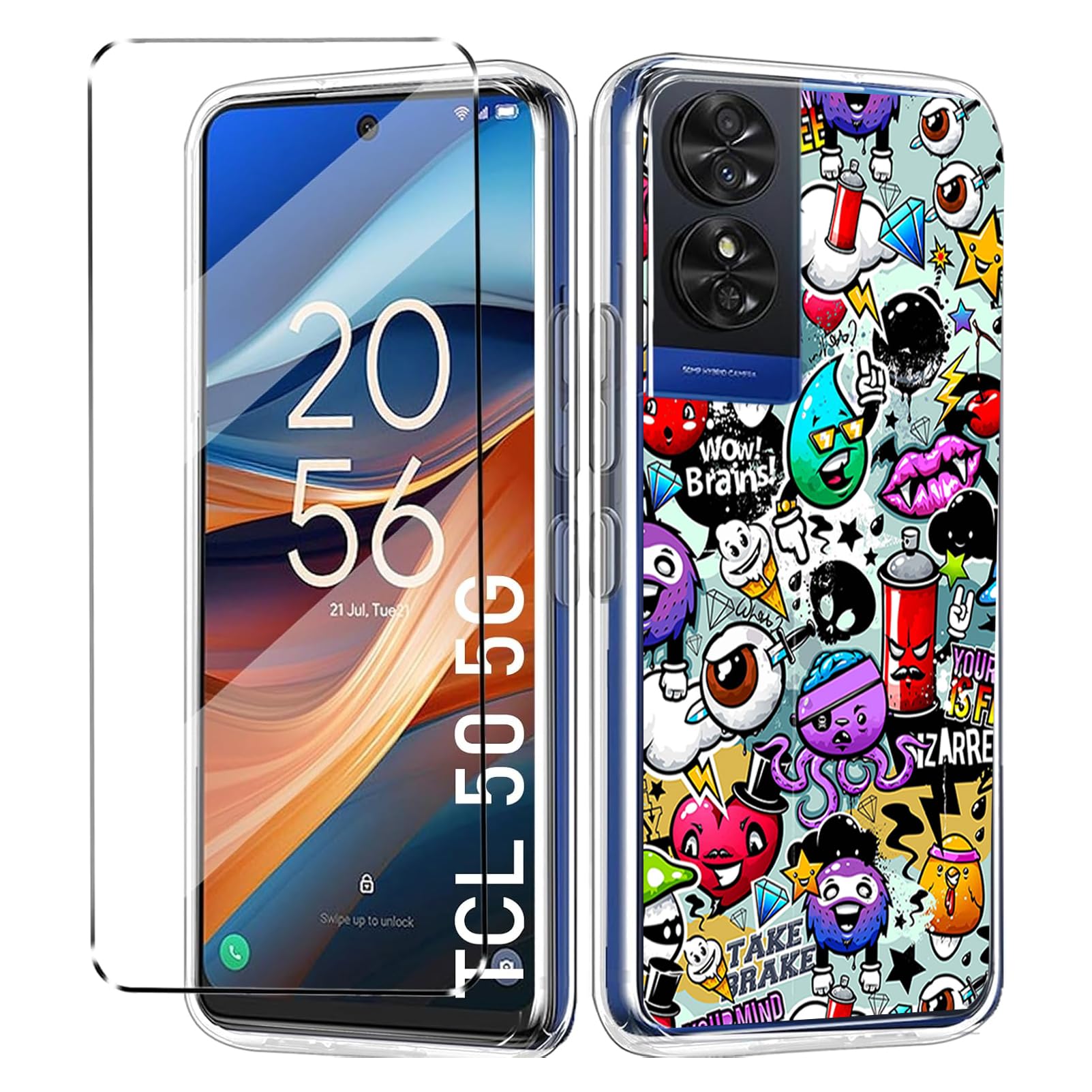 HuiYouMY 2-in-1 Case Compatible with TCL 50 5G Cover with 1 Pack Tempered Glass Screen Protector for TCL 50 5G, Slim Fit Soft TPU Shockproof Anti-Scratch Phone Case Cover - XS40
