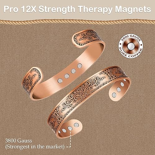 Feraco Copper Bracelets for Men, 12X Strength Wide Pure Copper