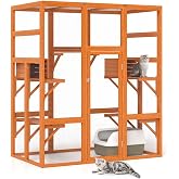 NYEEKOY 71in Catio, Indoor &amp; Outdoor Cat Enclosure Waterproof Roof &amp; Perche | Includes 5 Platforms &amp; 2 Resting Boxes. Uv Resistant For Outdoor Use. Suitable For Patio, Balcony, Or Garden. Orange
