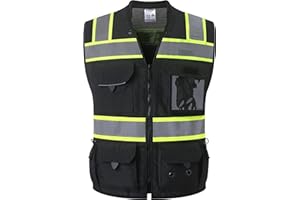 JKSafety Hi-Vis Unisex Surveyor Safety Vest Heavy Duty PPE Inner Pockets ANSI/ISEA Compliant
