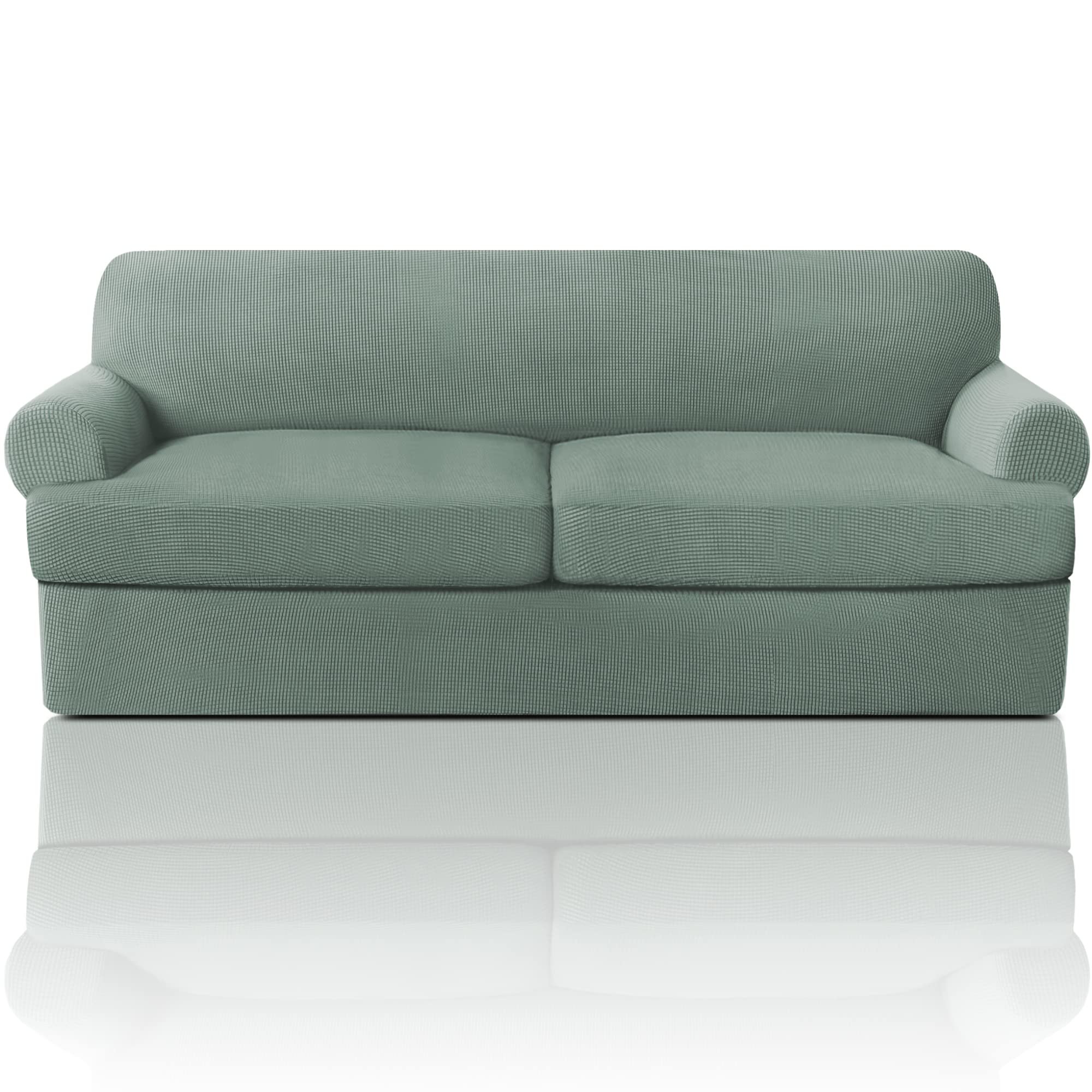 Photo 1 of PrinceDeco T Cushion Sofa Slipcover 3 Pieces Sofa Covers for T Cushion Couch Soft Couch Covers Sofa Slip Cover Furniture Covers with 2 Individual T Shape Seat Covers Width Up to 88", Sage