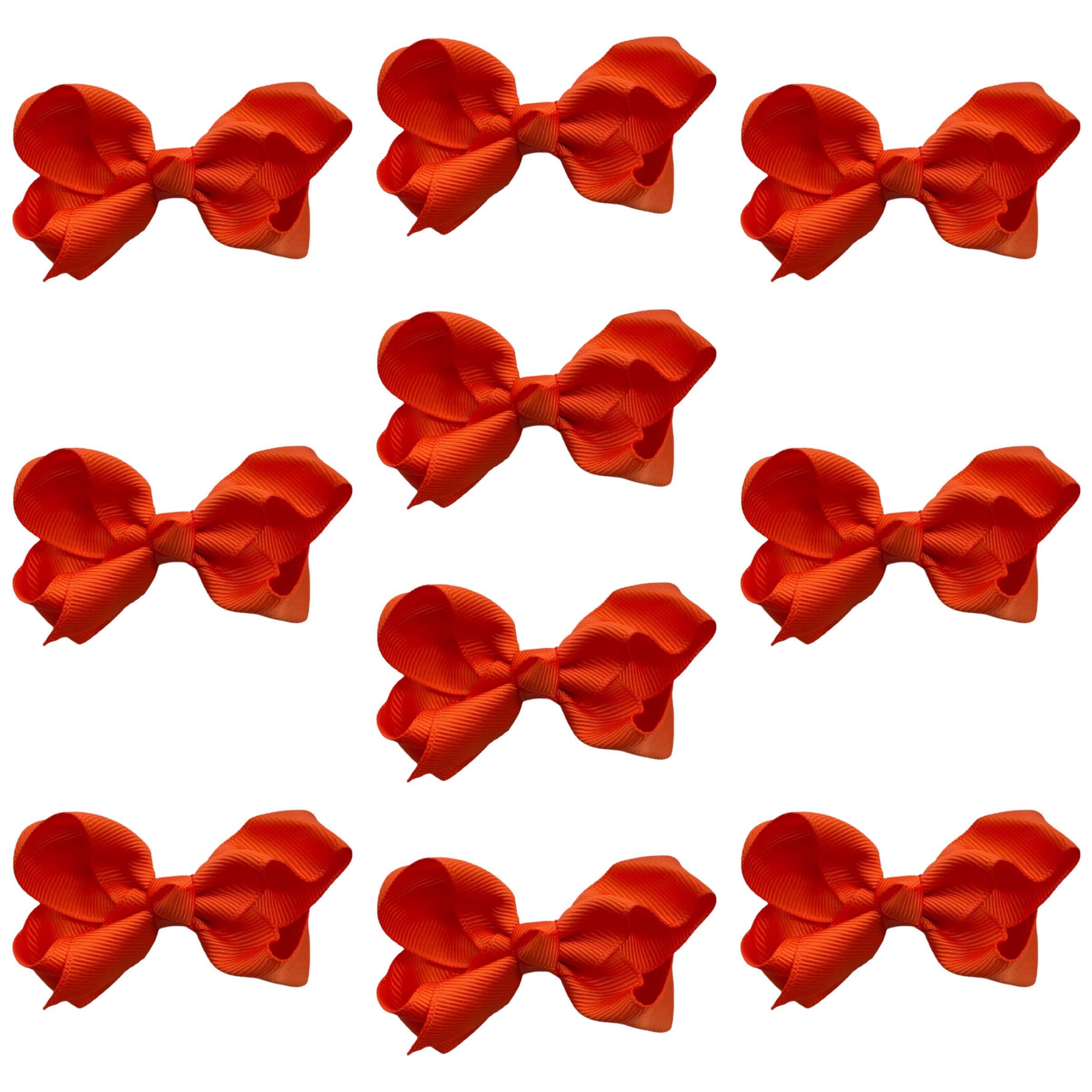 10pk Dark Orange Hair Bows Knots Clips Slides Grips 3" Inch 7.6cm Solid Colour Girls School Hairbow Accessories