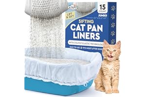 Alfapet Sifting Cat Litter Box Liners - Jumbo 15 Count, Pack of 5 - Tear-Resistant Cat Litter Bags, Waterproof Kitty Litter Liners, Fits Litterbox Pan Sizes X-Large, X-Giant, 37" x 18" 30 lb Capacity