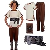 Feliardin Kids Medieval Peasant Costume Boys Renaissance Cosplay Outfit with Double Straps Wide Belt Halloween 4-12Years