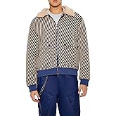 Forever 21 mens Faux Shearling-collar Striped Jacket