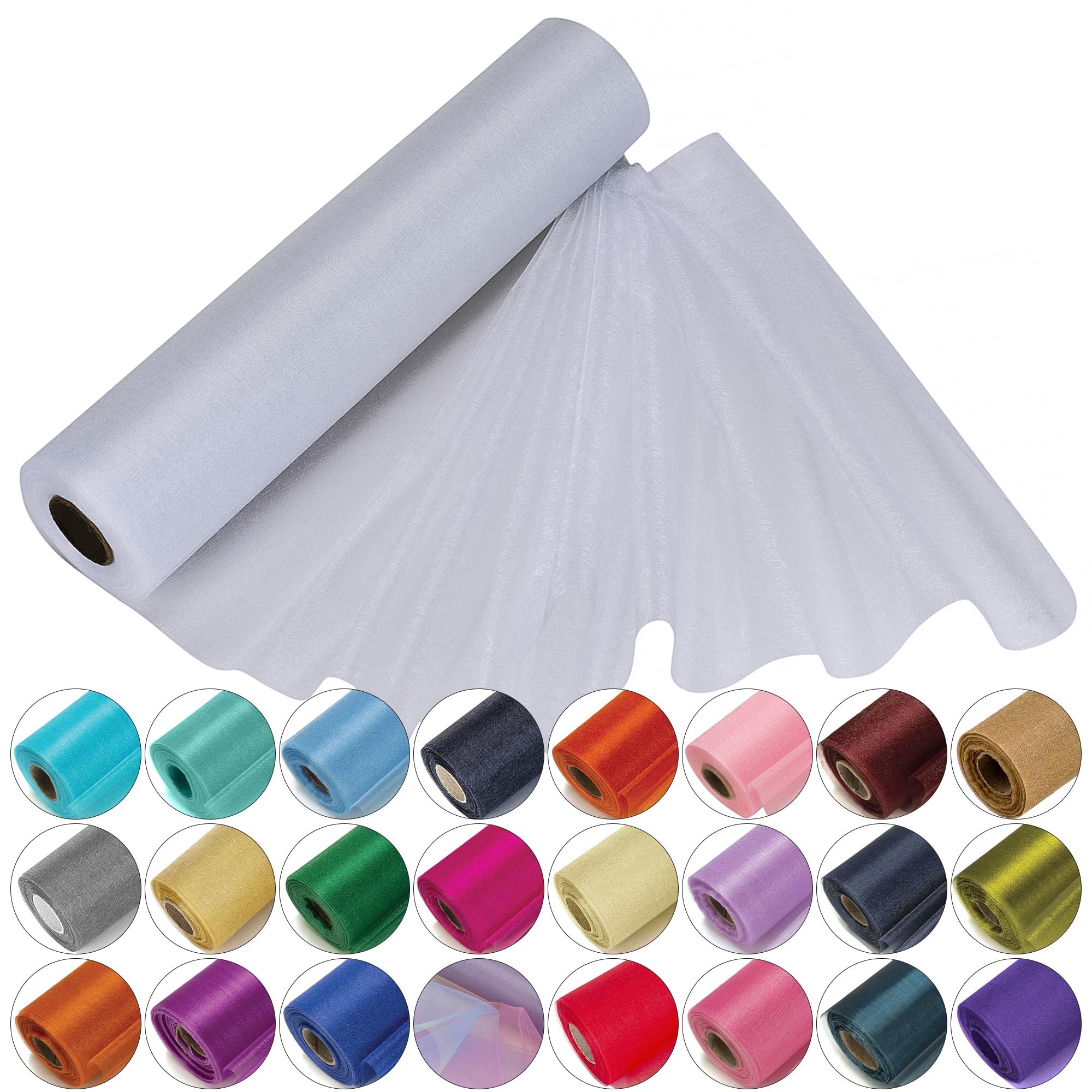 29cm x 25m Roll of Organza Sheer Fabric - Elegant Decorative Cloth for Wedding Chair Bows, Table Runners, Party Favours - Crafting Supplies for Ribbons, Dress Accents,and Bags, White