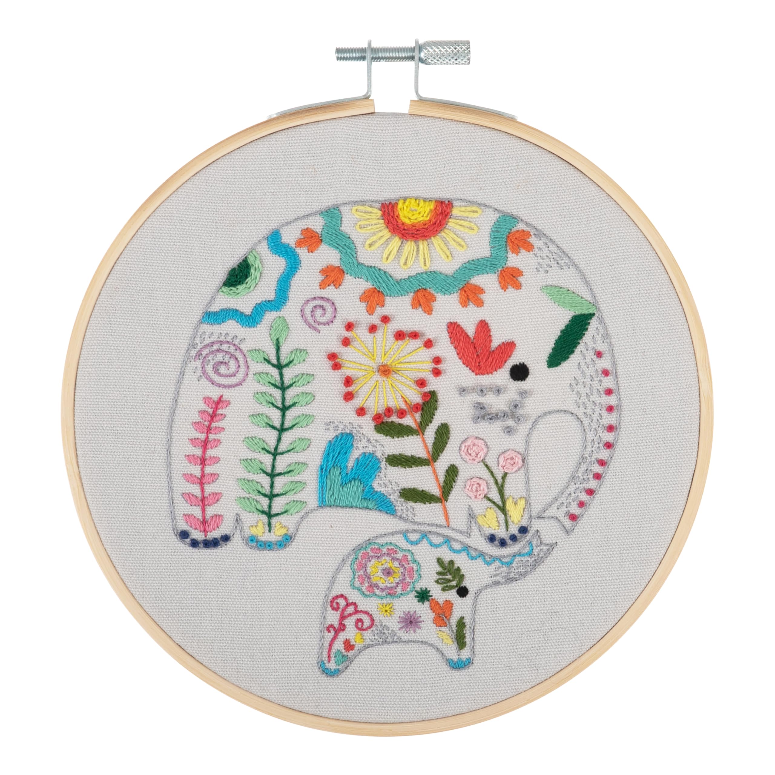 Trimits Embroidery Hoop Kits - 15cm 6” Beginner Starter Set, Includes Bamboo Hoop Threads Cloth Needle Backing & Instructions, Elephants — image 1