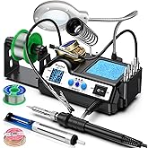 Preciva 927 IV Soldering Station Kit, 60 W Soldering Iron with 2 Helping Hands,Magnifying Glass,5 Extra Iron Tips,3 Preset Ch