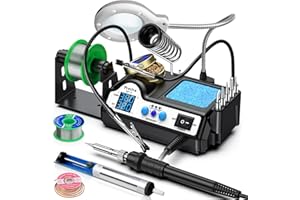 Preciva 927 IV Soldering Station Kit, 130W MAX Soldering Iron with 2 Helping Hands,Magnifying Glass,5 Extra Iron Tips,3 Prese