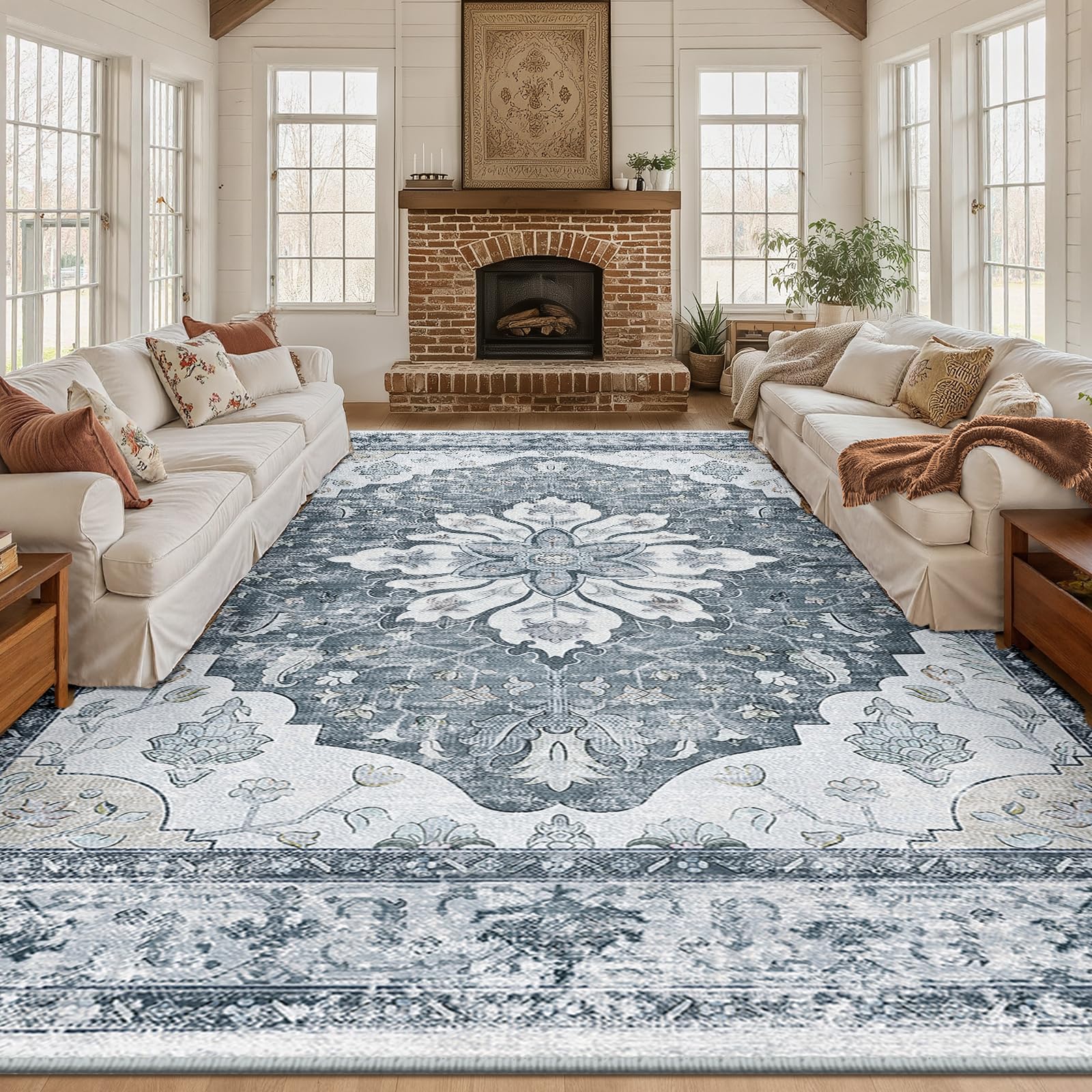 Photo 1 of **USED**
RELEANY Area Rugs 10'x14' Washable Non-Slip, Floral Vintage Distress Print Pattern Medallion Carpet for Living Room Bedroom Dining Room, Light Gray Grey White
**SEE CLERK NOTES**