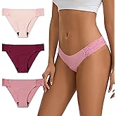 OEIOEI Women's Period Underwear Seamless No Show Invisible Lace Leakproof Menstrual Bikini Panties 3-Pack