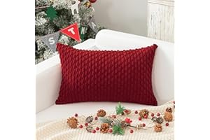 K KEVIN TEXTILE Kevin Textile 12x20 Inch Pillow Cover 1 Pack Boho Christmas Decorative Soft Striped Corduroy Lumbar Farmhouse Color Accent Rectangle Cushion Case for Living Room Couch Sofa Bed, Burgundy
