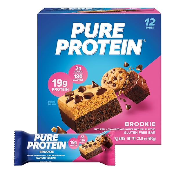 PURE PROTEIN BROOKIE PROTEIN BARS – 20G PROTEIN, 3G SUGAR, 190 CALORIES (12 COUNT) LOW SUGAR* HIGH PROTEIN SNACK – GLUTEN FREE – PERFECT FOR A HEALTHY SNACK
