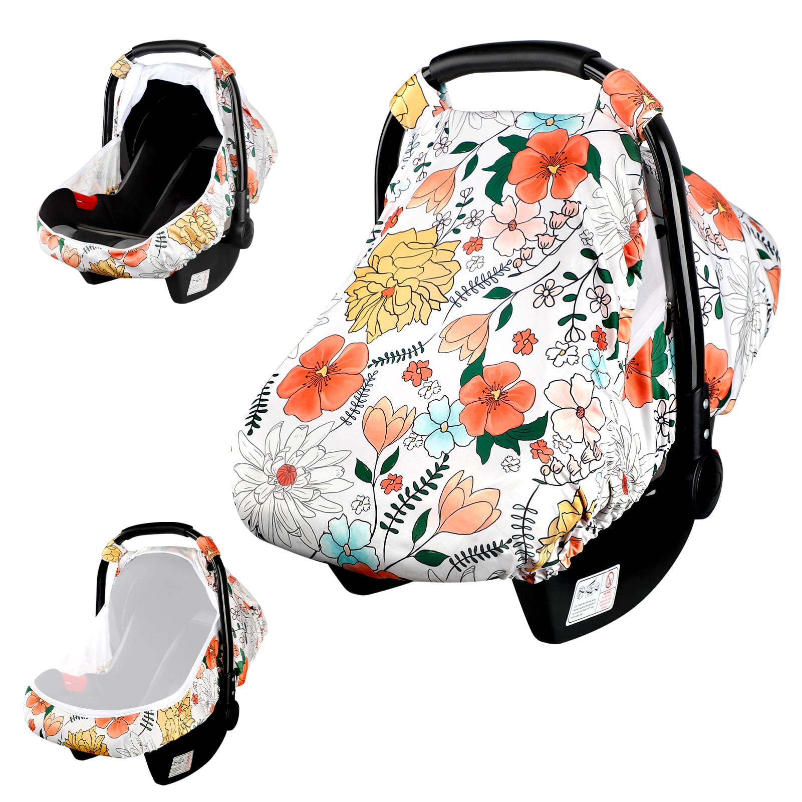 Photo 1 of Pea Pod Car Seat Covers for Babies - Breathable Mesh Canopy with Kick-Proof, Soft Stretchy Protection - Newborn Stroller Carrier Covers for Girls - Retro Floral