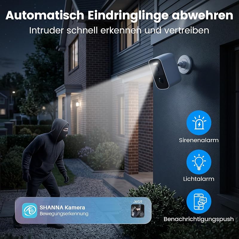 2K 3MP Überwachungskamera Aussen Akku-Kostenloser Cloud-Speicher,Magnetische Montage Überwachungskamera außen 5GHz&2,4GHz WLAN,Personen-/Bewegungserkennung,KI-gestützte verbesserte Farbnachtsicht