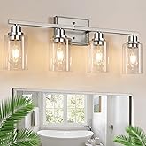 Unicozin 4-Light Bathroom Light Fixtures Over Mirror, Brushed Nickel Vanity Lights for Bathroom, Clear Glass Shade, Standard 