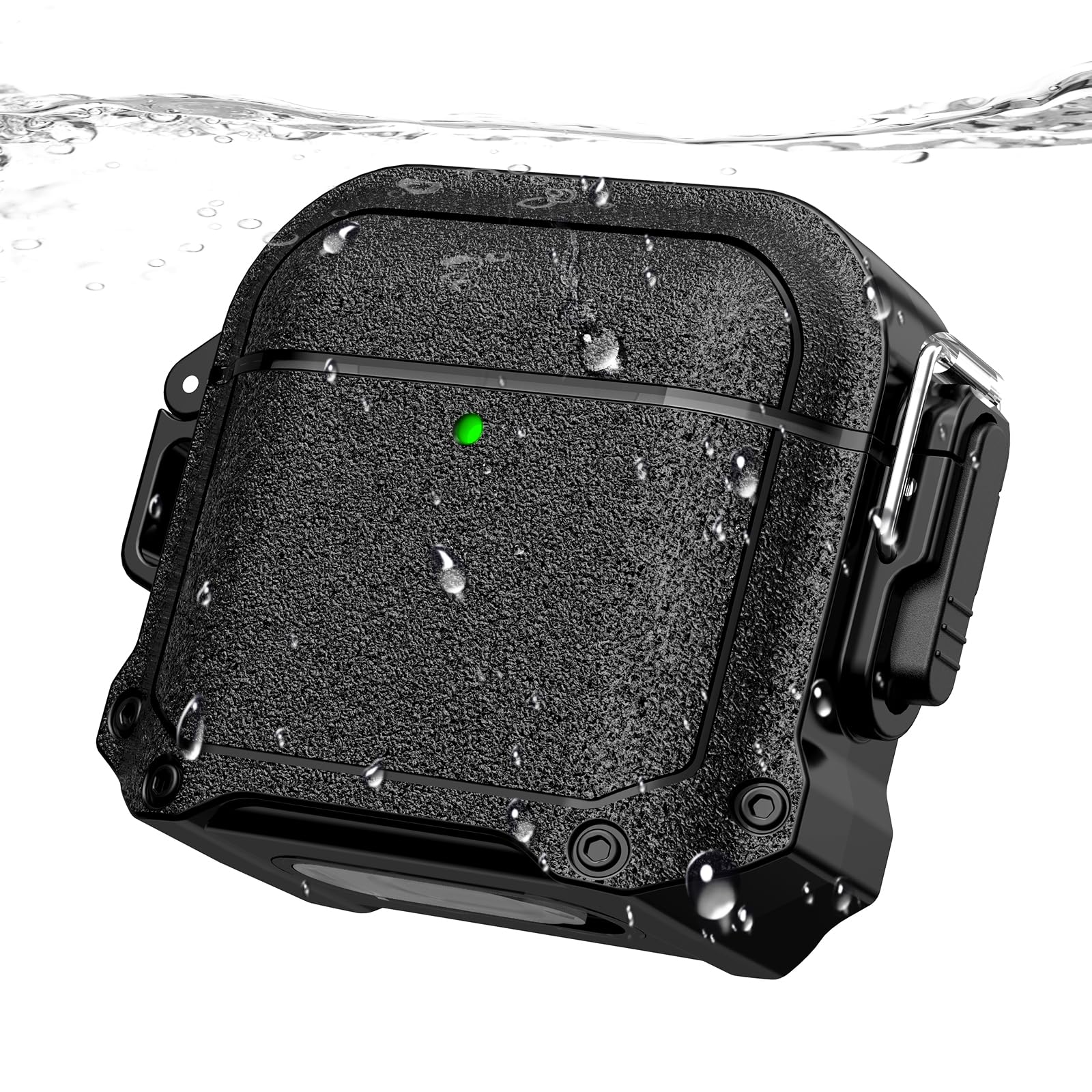 Photo 1 of ?RFUNGUANGO Waterproof Case for AirPods 4 - Drop Protection for Apple AirPods 4th Generation with Carabiner & Cleaning Kit, Wireless Charging AirPod 4 Hard Case Cover, Black
