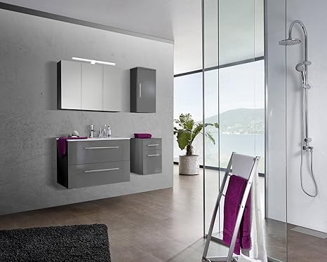 Sam Design Badmobel Set Verena 90 Cm In Hochglanz Grau 4tlg Designer Badezimmer Mit Softclose Funktion 1 Waschplatz 1 Spiegelschrank 1 Hangeschrank 1 Unterschrank Amazon De Kuche Haushalt Wohnen