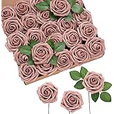 Ling's moment Artificial Flowers 25Pcs Dusty Rose Roses Decor w/Stems,3" Real Touch DIY Foam Floral for Wedding Bouquet/Centerpieces, Outdoors Party Backdrop, Room/Table, and Garden/Pot Decorations