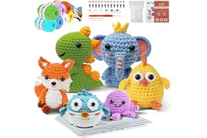 Allaugh Crochet Kit for Beginners Kids: 6pcs Cute Animal Crochet Set Knitting Gift for 8-12 Year Old - Easy to Learn with Step-by-Step Video Tutorials Hook Yarn for Crocheting - DIY Birthday Presents