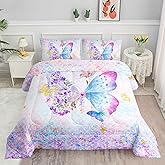 Datura home Butterfly Comforter Set Scales Butterfly Printed Quilt Bedding Set with 1 Comforter and 2 Pillowcases for Boys and Girls Bedroom All Season(Butterfly Scales Twin)