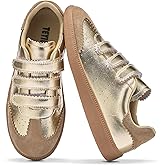 Teyiwow Sneakers for Women Lightweight Tennis Shoes Fashion Vegan Leather Hook & Loop Sneakers Non-Slip Walking Shoes