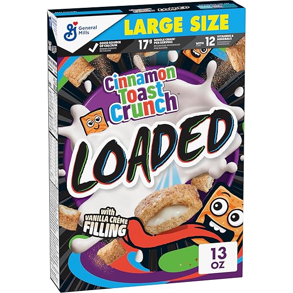 CINNAMON TOAST CRUNCH LOADED CEREAL, CINNAMON SUGAR CEREAL WITH ARTIFICIALLY FLAVORED VANILLA CRÈME FILLING, MADE WITH WHOLE GRAIN, LARGE SIZE, 13 OZ