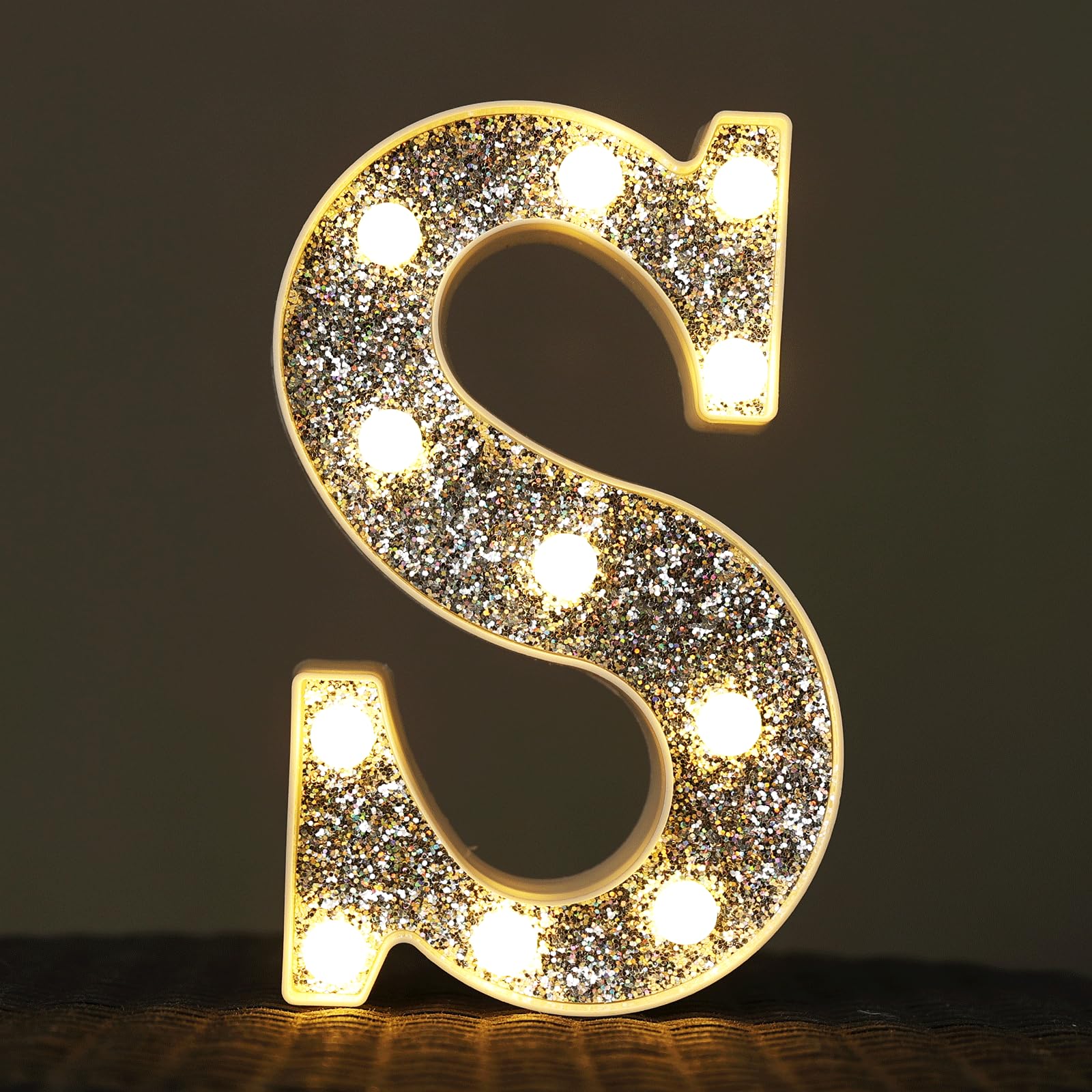 Photo 1 of KANLONG Light Up Letters, Marquee Light Letter for Table Decorations, Glitter Light Up Signs for Prom, Events, or Engagement Party Decor, Featuring Alphabet & Number Lighted Letters, Letter S