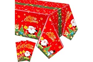 Tenceur 3 Pcs Merry Christmas Tablecloth 54x108 Inch Plastic Santa Snowman Reindeer Tablecovers Disposable Red Tablecloth for Christmas Winter Holiday New Year Birthday Party Supplies Decor