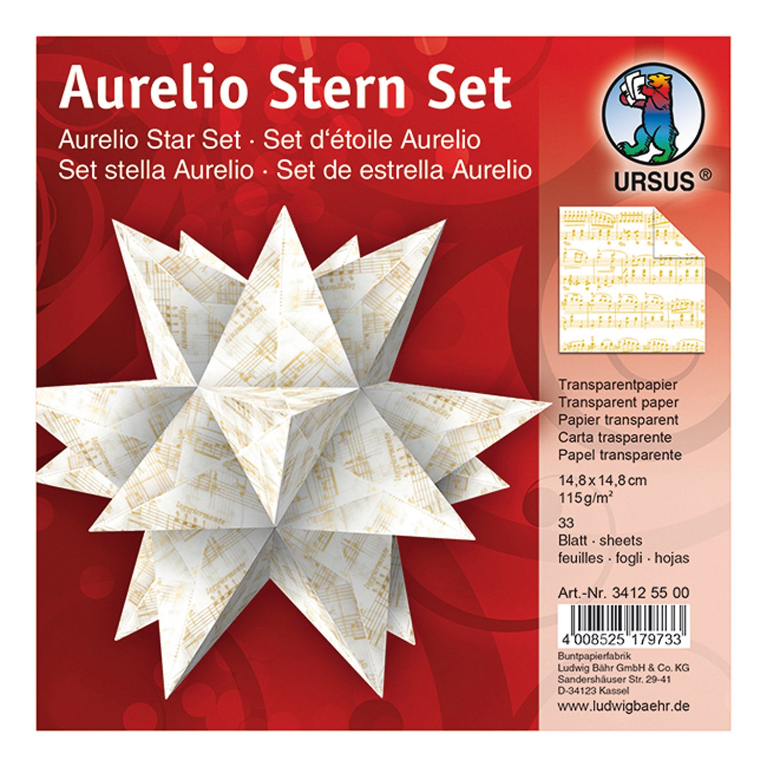Ursus 34125500 Aurelio Star Folding Paper Sheet 14.8 x 14.8 cm, Gold Notes, 14,8 x 14,8 cm