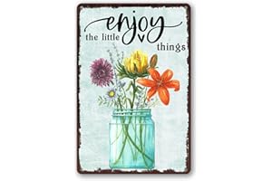 DOXIDI Metal Tin Sign Garden Signs Decorative Outdoor Vintage Flower Tin Signs Funny Fresh Flowers Sign Decorative Signs And Plaques For Kitchen Enjoy The Little Things Sign Farmhouse Metal Tin Sign Retro
