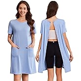 Deyeek Hospital Gowns for Women Open Back Tear Away Snap Nursing Dress Short Sleeve Soft Adaptive Clothing With Pockets