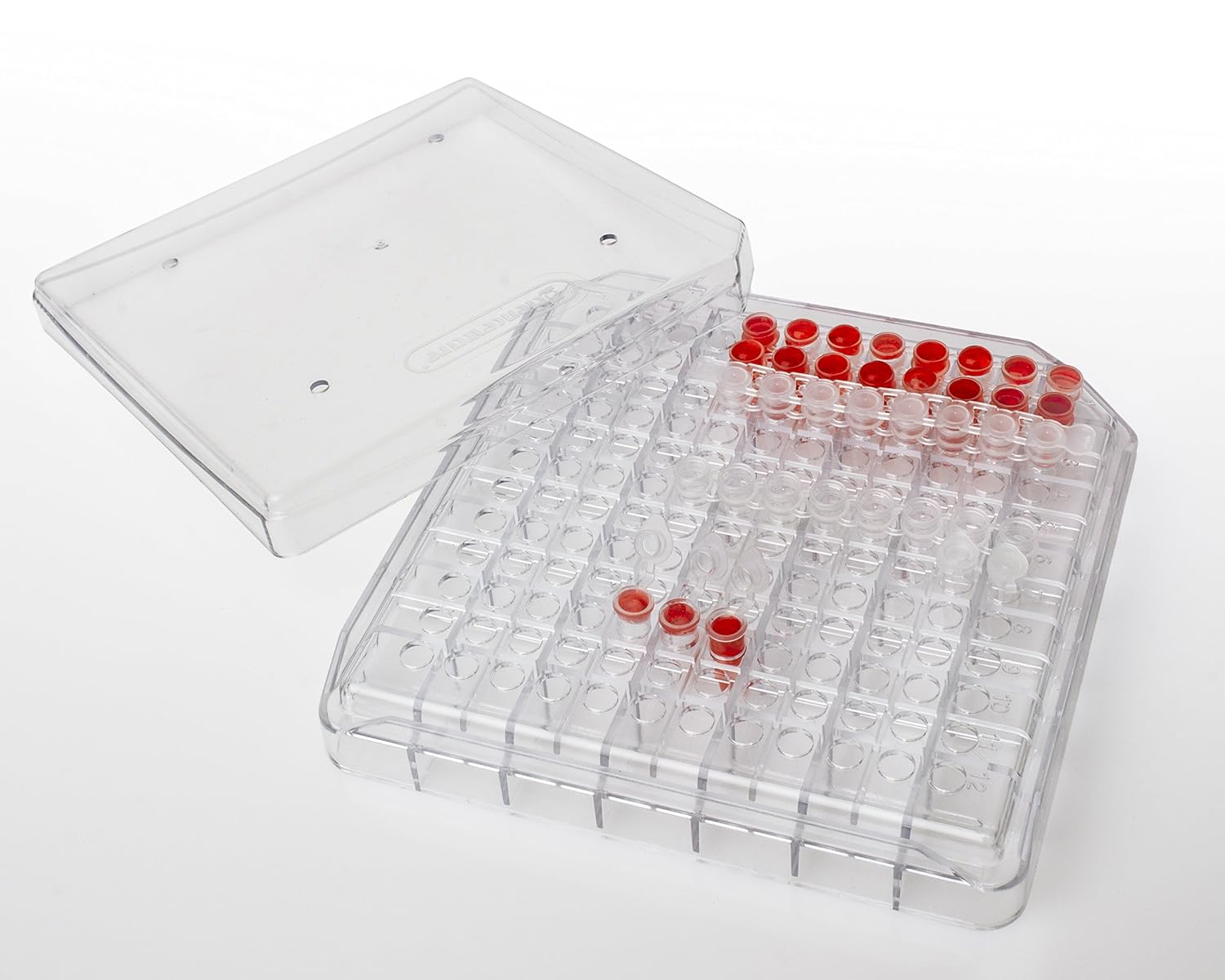 Bel-Art F18837-0000 PCR Tube Freezer Storage Box; 0.2ml, 144 Places, 5¼ x 5¼ x 1 in, Polycarbonate (Pack of 5) - Image 3