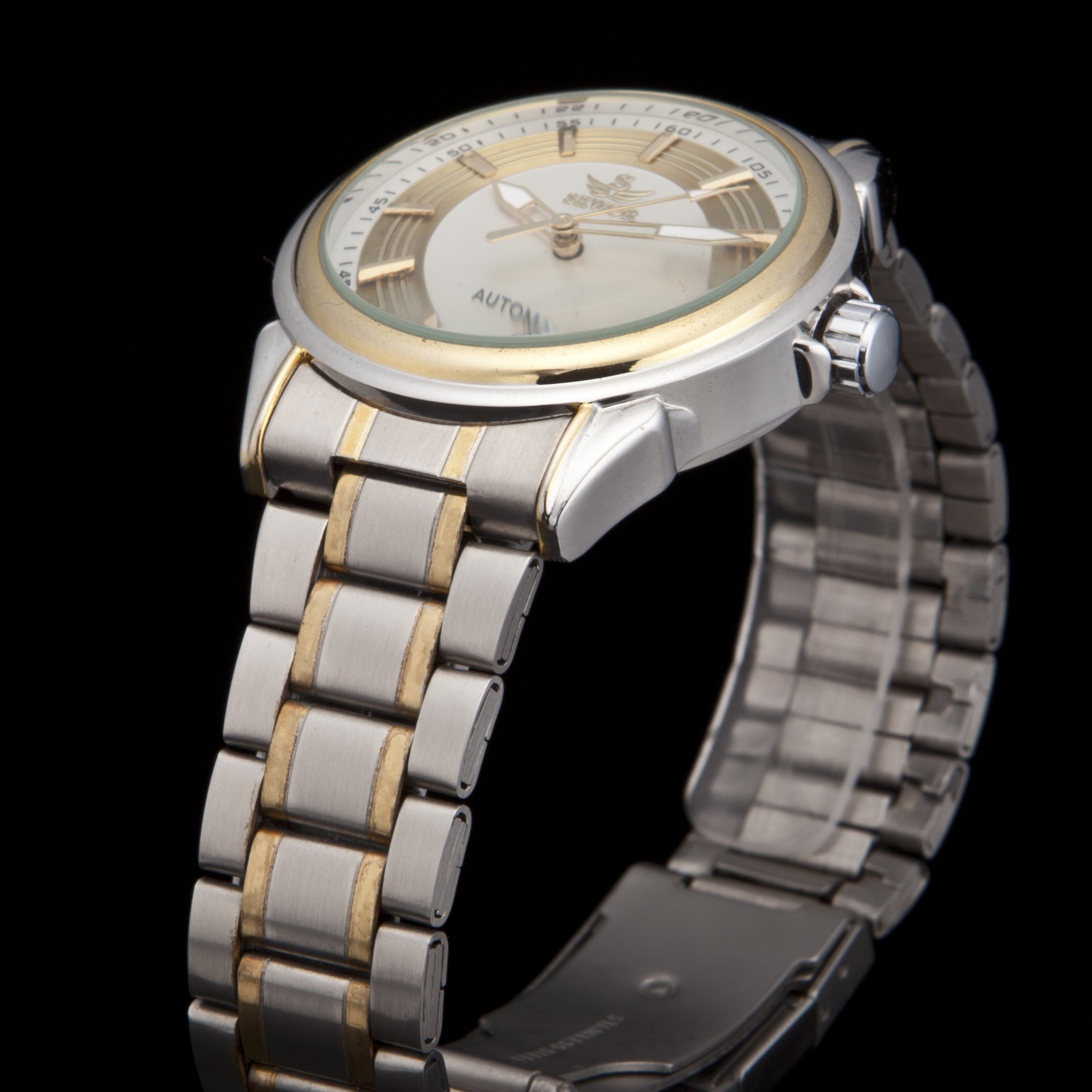 Sewor Mens Mechanical Dress Analog Wrist Watch Vintage Design Men\'s Watches Self Wind (Gold & White)