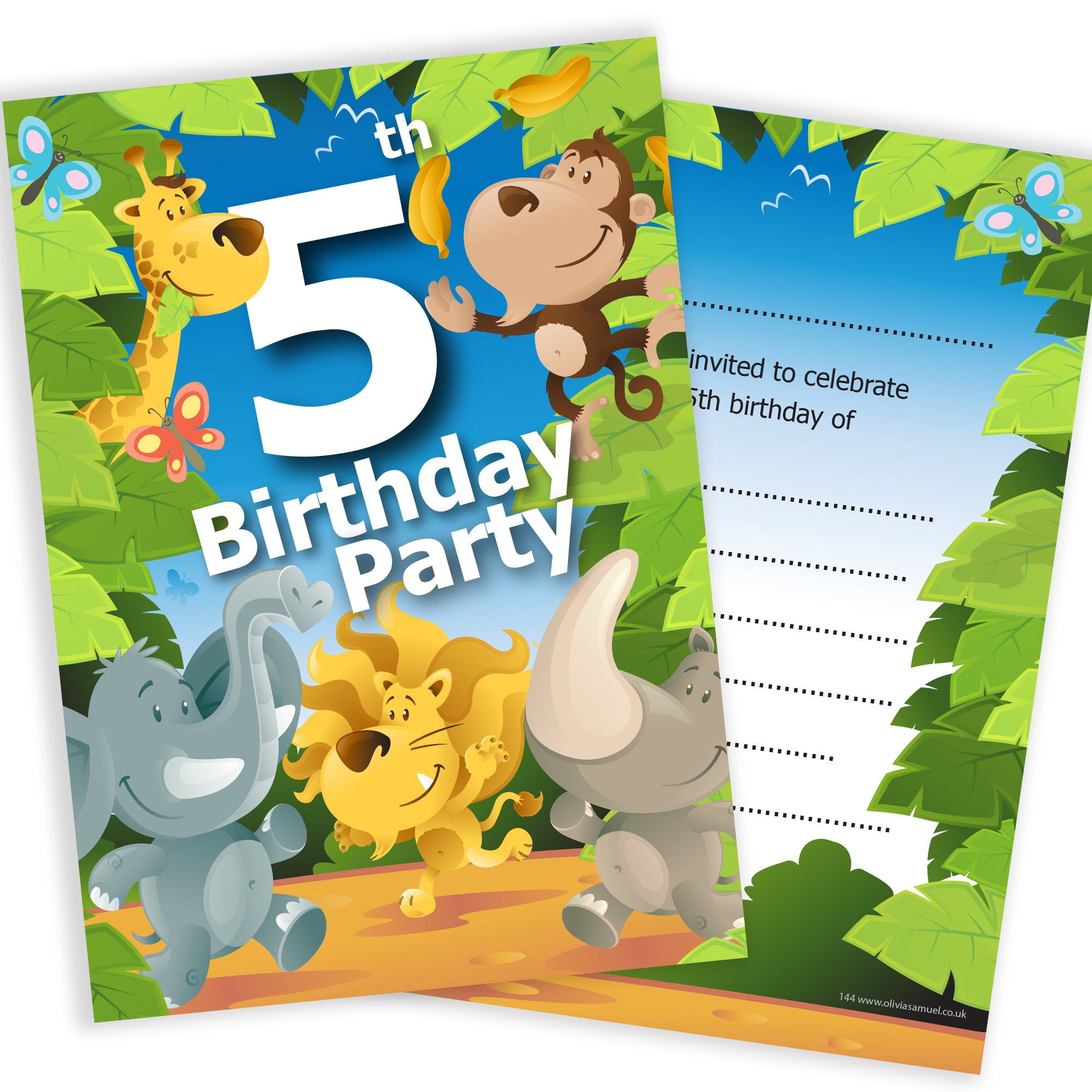 Olivia Samuel 20 x 5th Birthday Party Jungle Themed Animal Invitations from Ready to Write with Envelopes