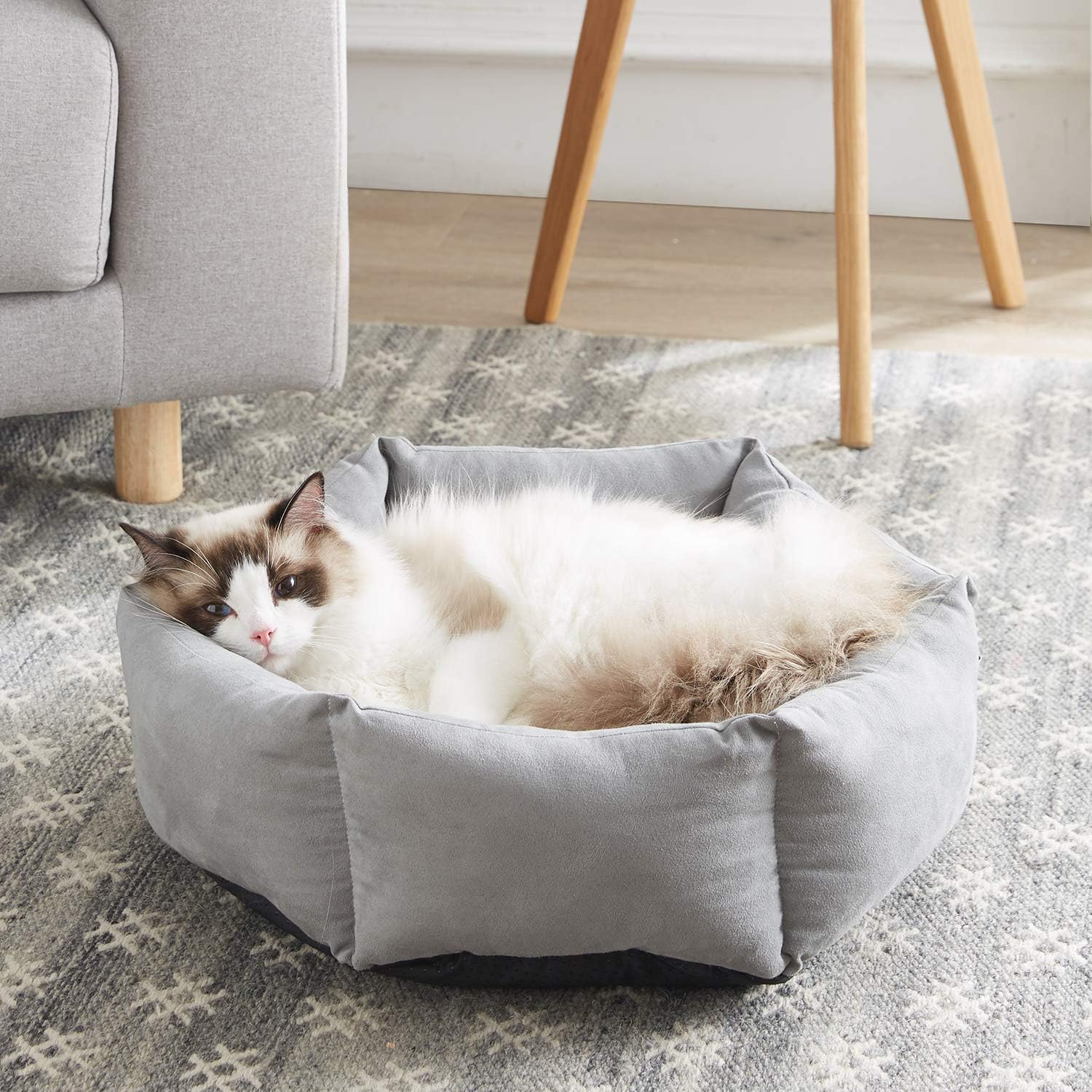 WESTERN HOME WH Cat Beds for Indoor Cats Round Soft Cushion Machine Washable Anti-Slip Bottom 20 Inch Grey : Pet Supplies
