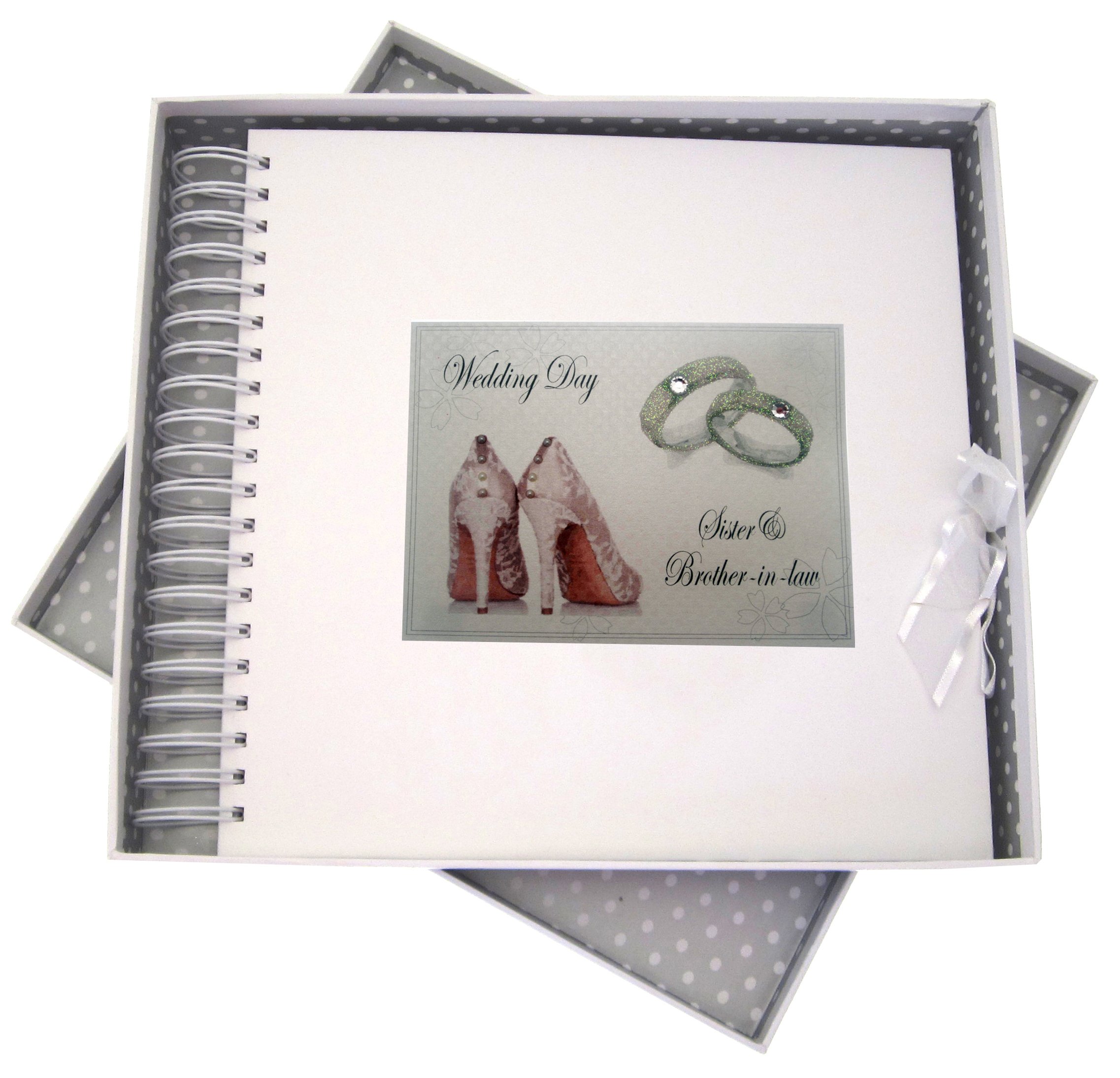 White Cotton Cards Day, Sister & Brother in-law Card &Memory Book, Shoes and Wedding Rings design, Board, 27 x 30 x 4 cm