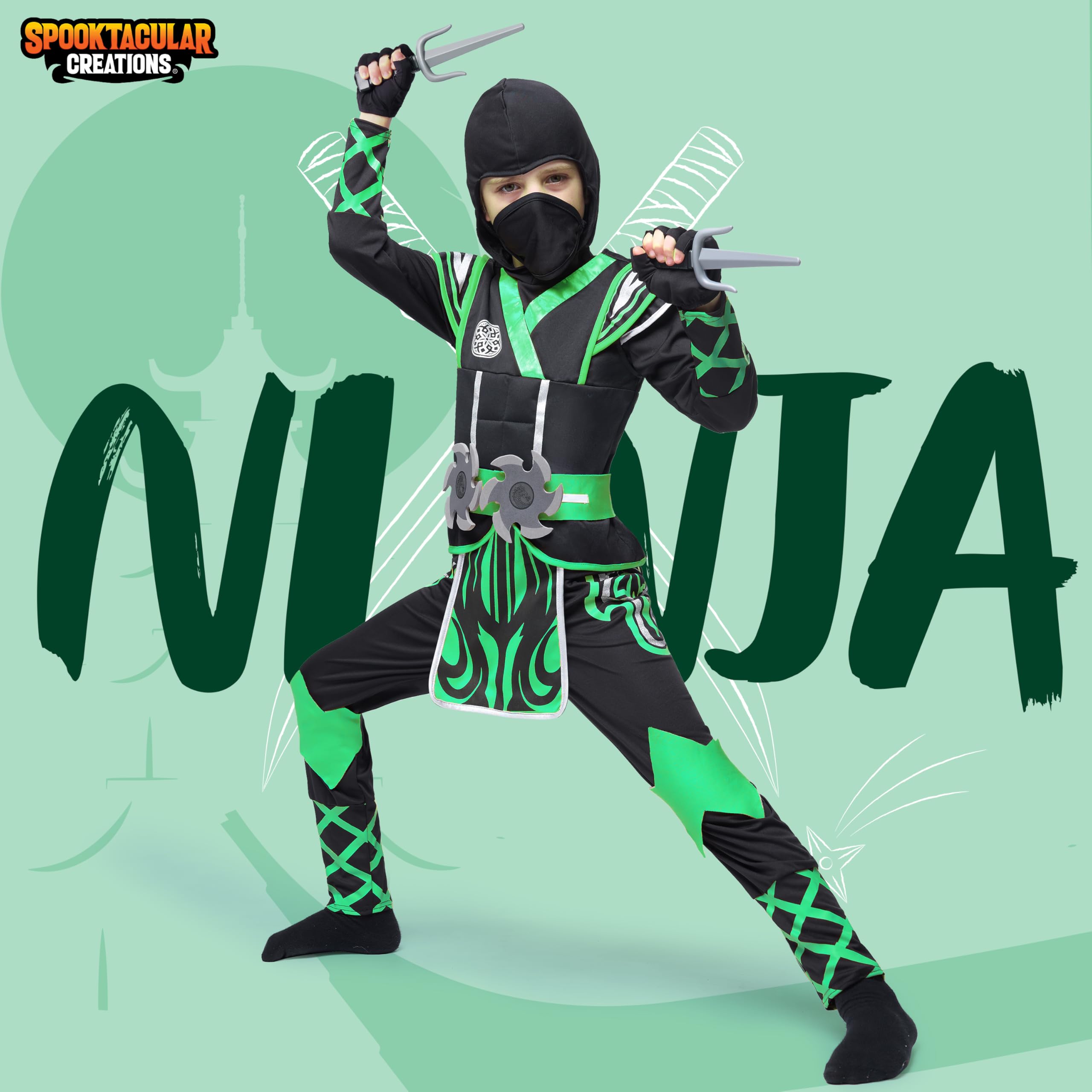 Spooktacular Creations Kids Ninja Costume, Child Boy Ninja Outfit Set, Halloween Costume for Toddler Themed Dress Up Party