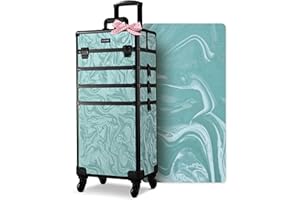 BYOOTIQUE 4in1 Rolling Makeup Organizer Cart Beautician Travel Makeup Case on Wheels for Nail Tech Manicurist Beautician Beauty Salon,CoyoteButtes Vitality