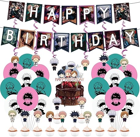 Amazon Co Jp Crzpai 呪術廻戦 誕生日 飾り付けセット 呪術 風船 バルーンhappy Birthday 飾り キャラクター アニメ 風船 バースデー装飾 パーティーデコレーション おもちゃ